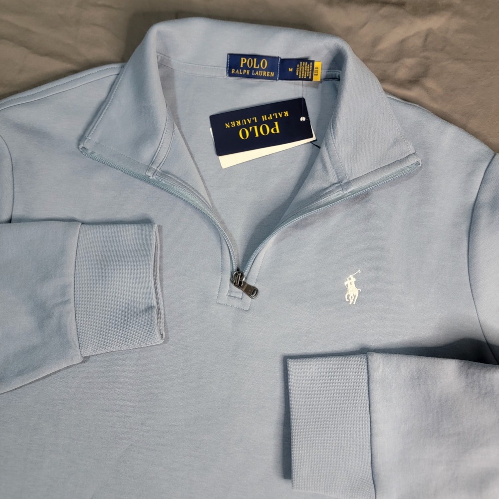 New Polo Ralph Lauren Estate Rib 1/4 Zip Sweater Men's Medium Blue Long Sleeve